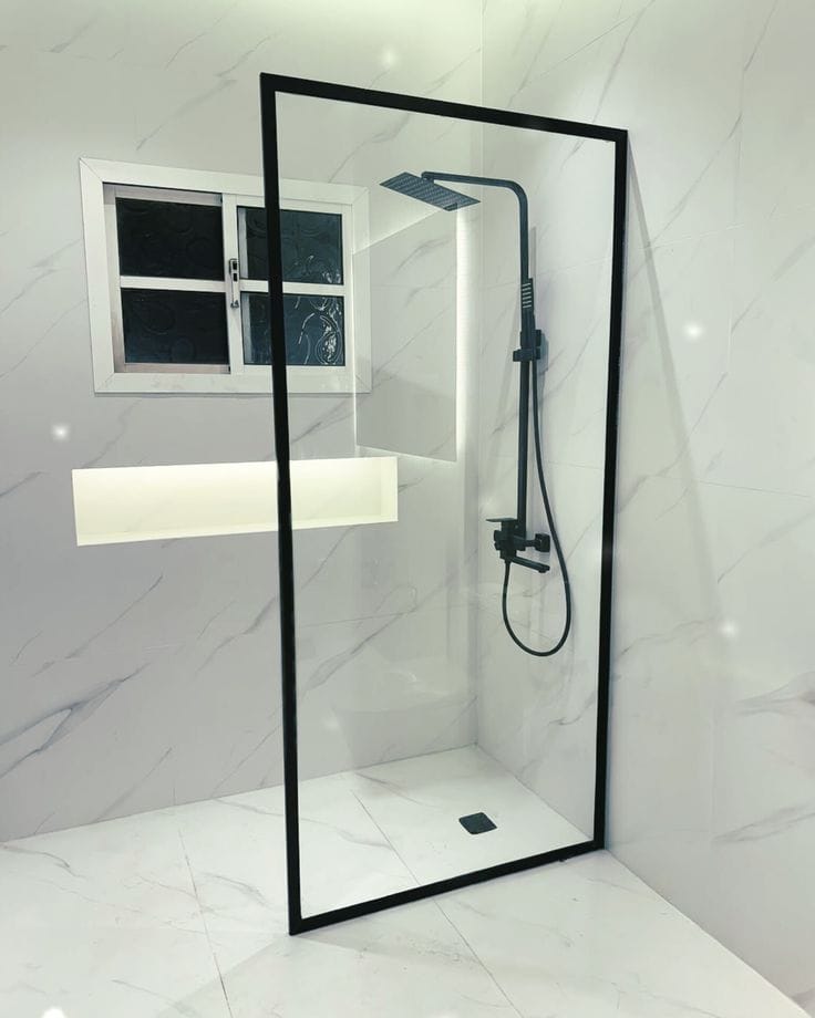 Slim Black Framed Bathroom Glass Shower Screen